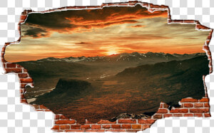 Zapwalls Decals Sunset Mountainside Red Clouds Breaking   Crashing Through Wall Transparent  HD Png Download