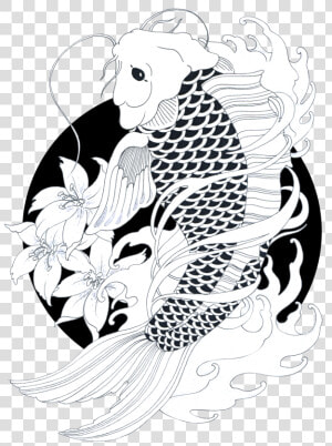 Koifish By Zakariaseatworld   Koi Fish Black And White  HD Png Download