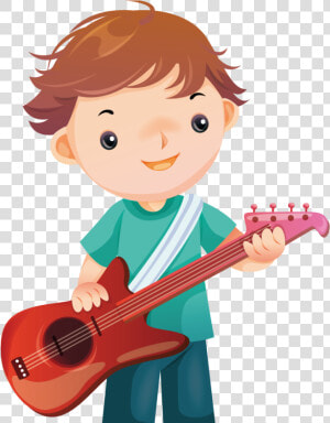 Boy Cartoon Guitar Instrument Musical Playing Clipart   Play An Instrument Cartoon  HD Png Download
