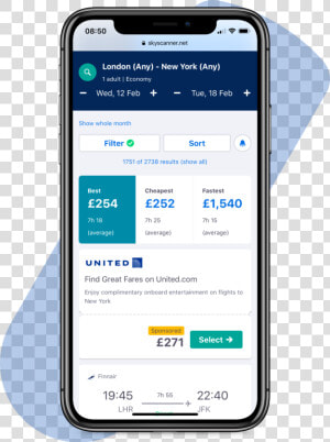 The Skyscanner Website On A Mobile Phone  Showing A   Live Nation App  HD Png Download