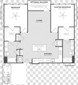 Two Bedroom Floor Plan At Alexan Buckhead Village   Two Bedroom Split Floor Plans  HD Png Download