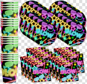 Glow Light Neon Birthday Party Tableware Kit For 16   Glow Tableware  HD Png Download