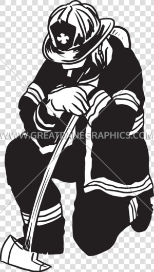 Firefighter Drawing Black And White Clip Art   Firefighter Kneeling  HD Png Download