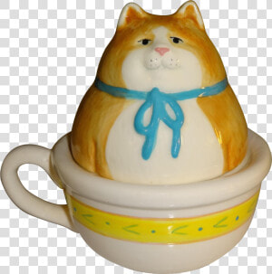 Fat Cat Sitting In Teacup Salt And Pepper Shakers Salt   Animal Figure  HD Png Download