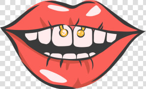 Lips Decal   Lips Cartoon With Piercing  HD Png Download