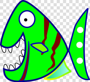 Piranha  Fish  Piraña  Green  Cartoon  Comic  Sea Life   Fish With Teeth Cartoon  HD Png Download