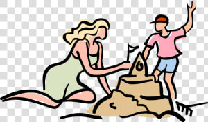 Vector Illustration Of Mother And Child Construct Sand  HD Png Download