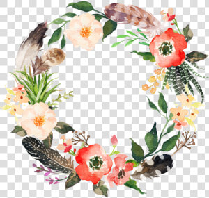 Boho Bohemian Feather Feathers Flower Flowers Freetoedi   Flower Wreath Watercolor Png  Transparent Png