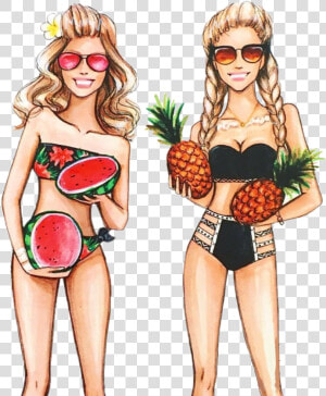  girls  bikini  beach  picnic  fruits  scpicnic  scmelons   Drawing  HD Png Download
