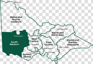 Map Of Victoria Showing The Boundaries Of Delwp S Seven   Atlas  HD Png Download