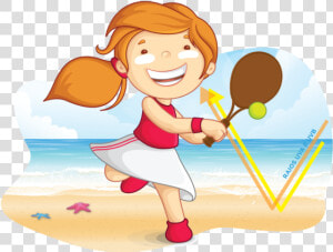 Menina Jogando Tênis Na Praia   Crianças Praia Png  Transparent Png