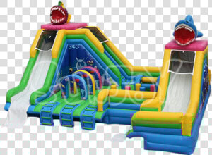 Sj wsl16028 Inflatable Double Fish Water Slide Bounce   Inflatable  HD Png Download