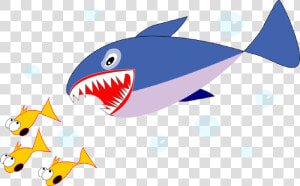 Fish School Png   Shark And Fish Cartoon  Transparent Png