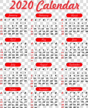 Yearly Calendar 2020 Printable Cute   Calendario 2020 Png Español  Transparent Png
