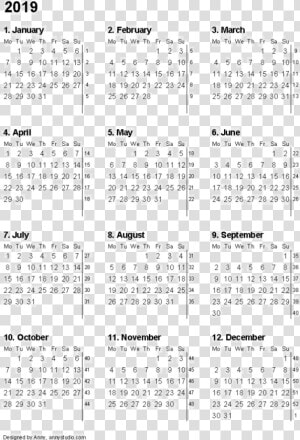 2019 Calendar Png Transparent Picture   12 Month Printable Calendar 2019  Png Download