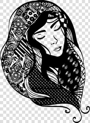 The White Scarf   Women Scarf Illustration Black And White  HD Png Download