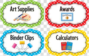 Tcr3565 Polka Dots Classroom Supply Labels Image   Art Supplies Clipart Label  HD Png Download