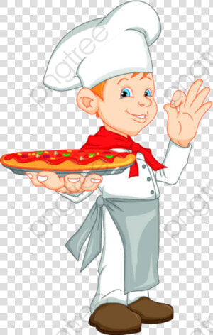 A Little Chef With Pizza  Chef Clipart  Cook  Cartoon   Cartoon Boy Holding Pizza  HD Png Download
