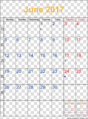 June 2017 Word Calendar Png  Transparent Png