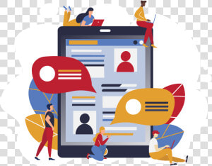 People Working Around A Tablet Picturing Profiles And  HD Png Download