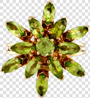 14k Yellow Gold Peridot Floral Ring   Diamond  HD Png Download