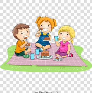 Eating Pal Clipart Of Pair Girls And Boy Food At Picnic   Children Eating And Drinking Clipart  HD Png Download