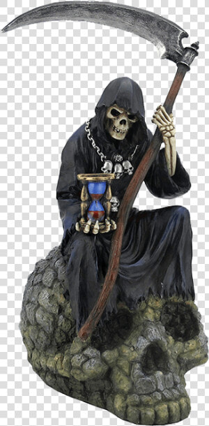 Grim Reaper On Skull   Grim Reaper Holding A Scythe Statue  HD Png Download
