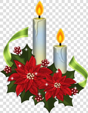 Poinsettias Clipart Vintage Christmas Candle   Christmas Holly And Candles  HD Png Download