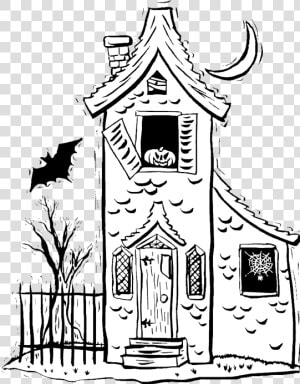 Spooky House Halloween Coloring Page   Haunted House Sketch Easy  HD Png Download
