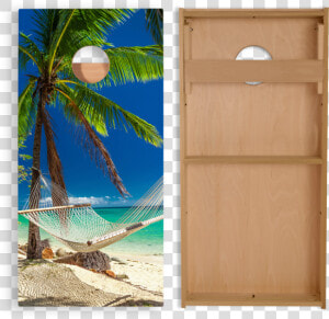 Full Size Hammock On The Beach Tropical Cornhole Boards   Hammock Next To The Beach  HD Png Download