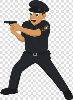 Police Officer Cartoon Drawing   Cop Pointing Gun Cartoon  HD Png Download