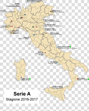 Serie A 2016 17   Italy Map By North East  HD Png Download