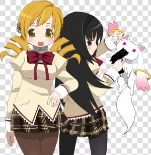 Akemi Homura  Tomoe Mami  And Kyubey Drawn By Kuro   Cartoon  HD Png Download