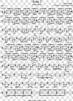 Song 2 Drum By Blur   Drum Notes Blur Song 2  HD Png Download