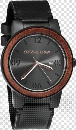 Sapele Black Leather Barrel 47mm   Watch  HD Png Download