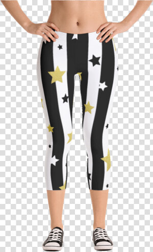 Golden Stars And Stripes Capri Leggings   Women 90s Workout Outfit  HD Png Download