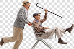 Image   Old Man In Shopping Trolley  HD Png Download