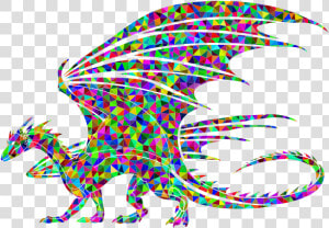 Dragon Silhouette Prismatic Pattern   Dragon Black And White Clipart  HD Png Download
