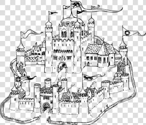 Line Art diagram urban Design   Coloring Pages Medieval Castles  HD Png Download