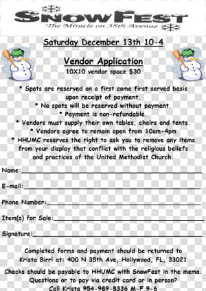 Hhumc Snow Fest Vendor Application  HD Png Download