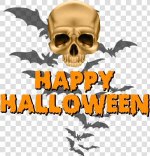 Happy Halloween Skull And Bats   Transparent Halloween Clipart  HD Png Download