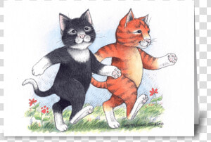 Walking Cat Buddies Friendship   Cartoon  HD Png Download