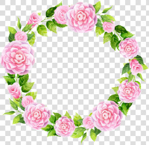 Hand Painted Pink Camellia Wreath Png Transparent   Flower Border Design Circle  Png Download