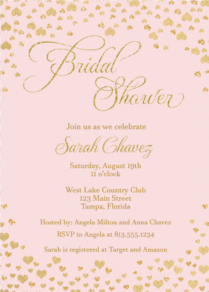 Confetti Hearts  Pink  Bridal Shower Invitation   Calligraphy  HD Png Download