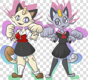 Meowth Girls   Cartoon  HD Png Download