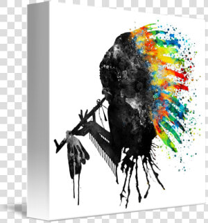 Indian Silhouette With Colorful Headdress   Indians Black And White Art  HD Png Download