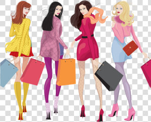 Fashion Clipart Fashion Trend   Four Girls Shopping Illustration  HD Png Download
