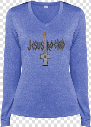 Jesus Rocked Gals Heather Dri Fit V Neck Performance   T shirt  HD Png Download