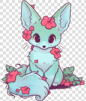  naomilord  fox  fennecfox  green  floral  flowers   Naomi Lord Art Animals  HD Png Download
