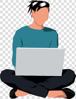 Clip Art Laptop Manspreading Can Stock   Cartoon Sitting Down At A Computer  HD Png Download